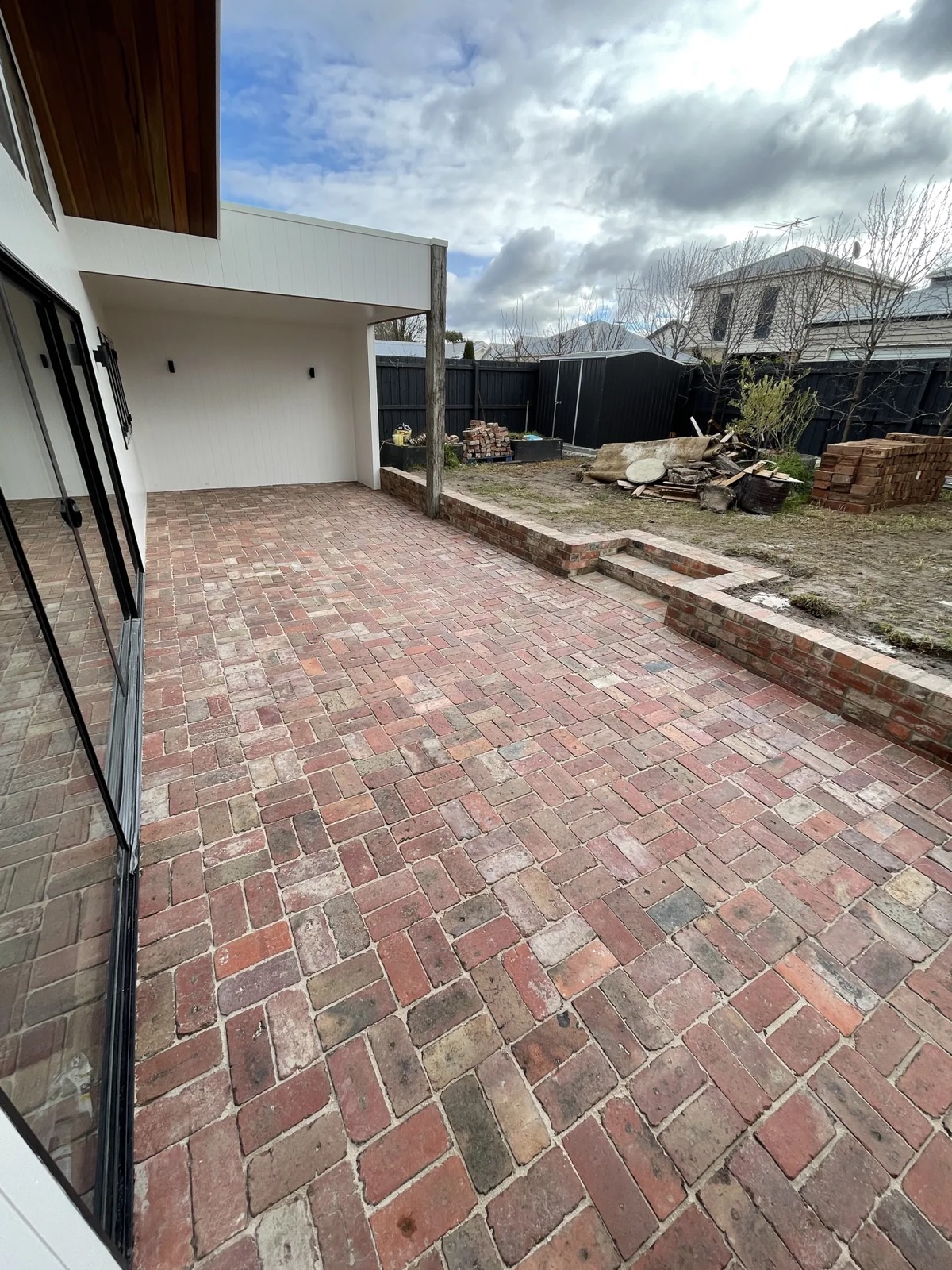 Red brick paved courtyard