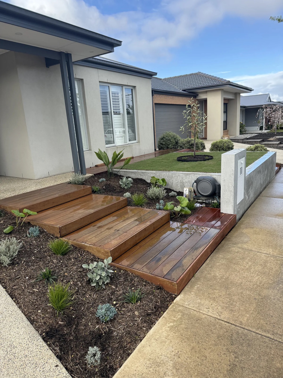 Timber sleeper steps in native garden