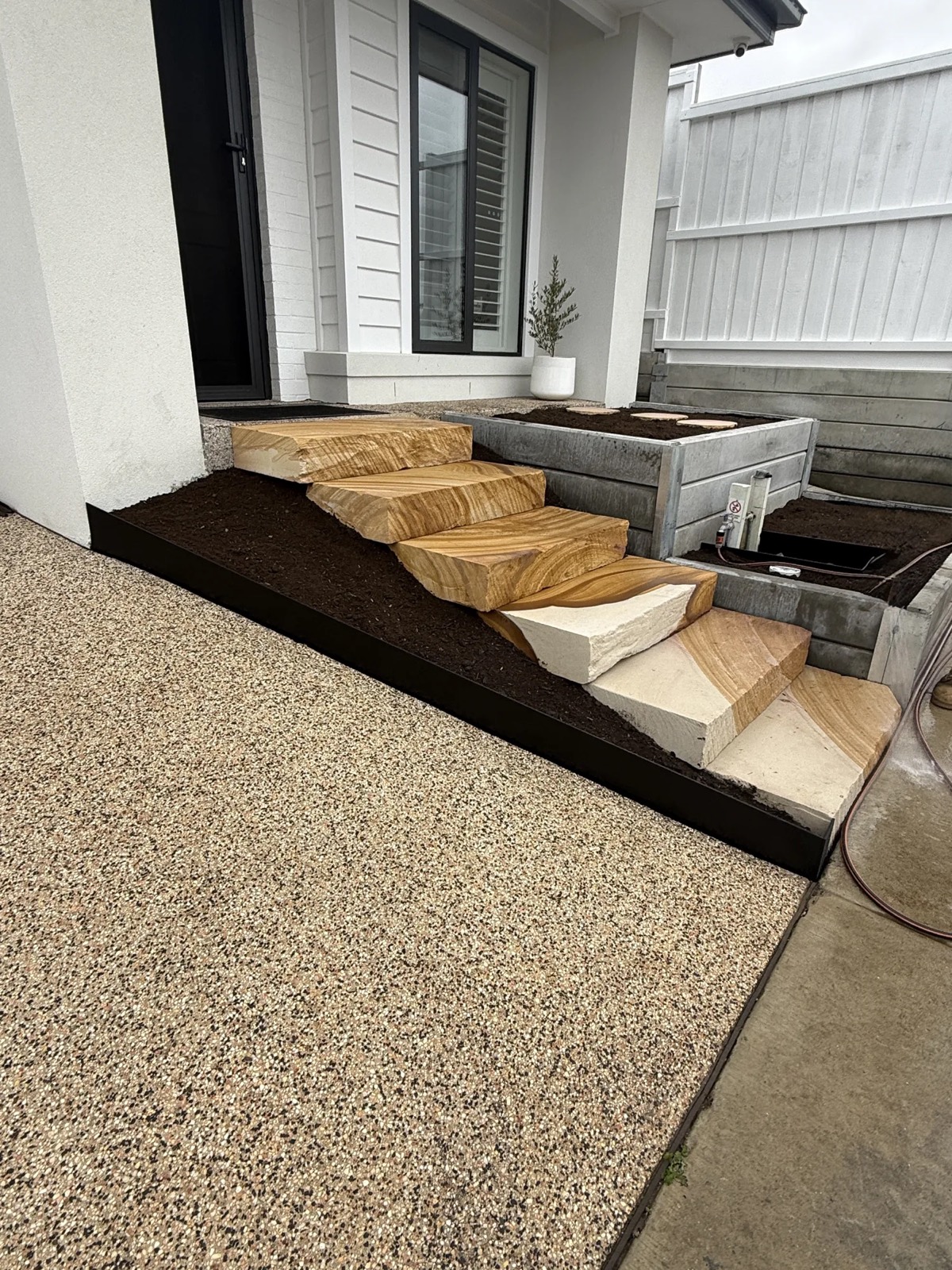 Timber sleeper steps side access